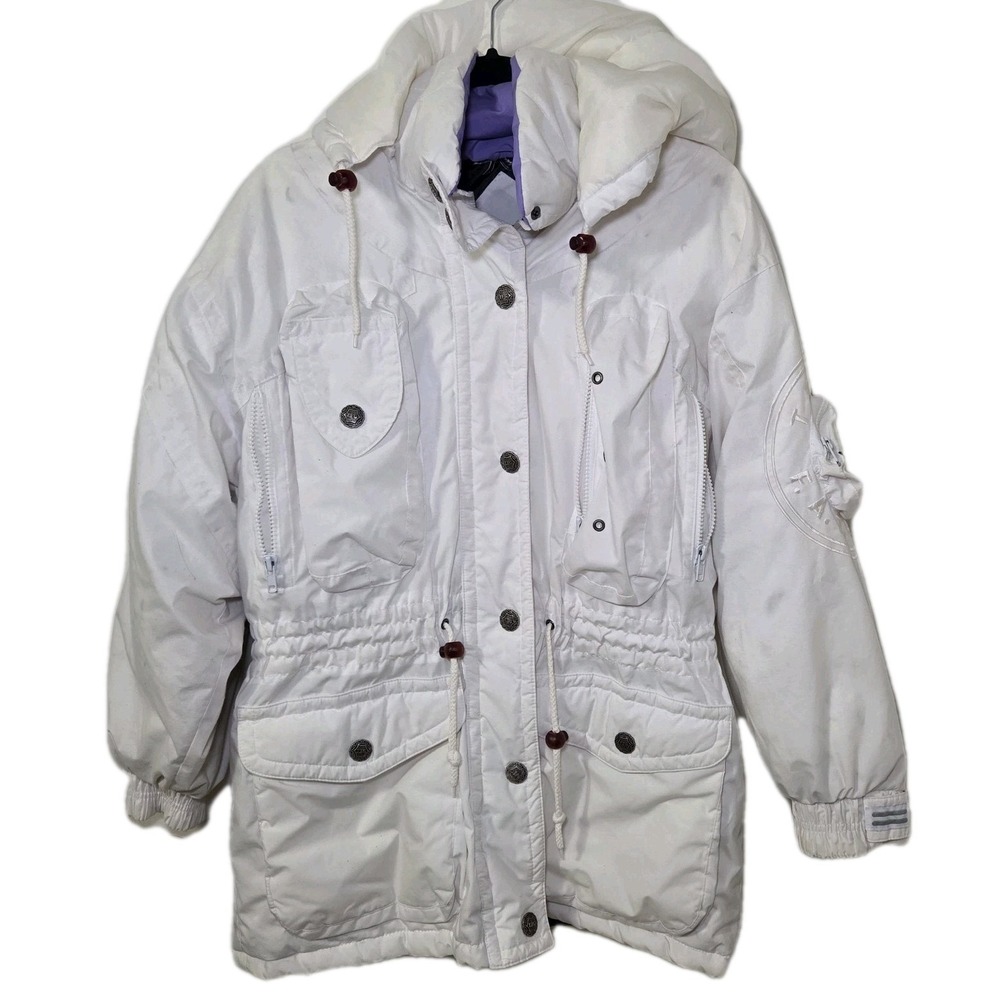 Vintage Triple F.A.T. Goose Womens White Down Parka Jacket Hooded Ski‎ Coat M